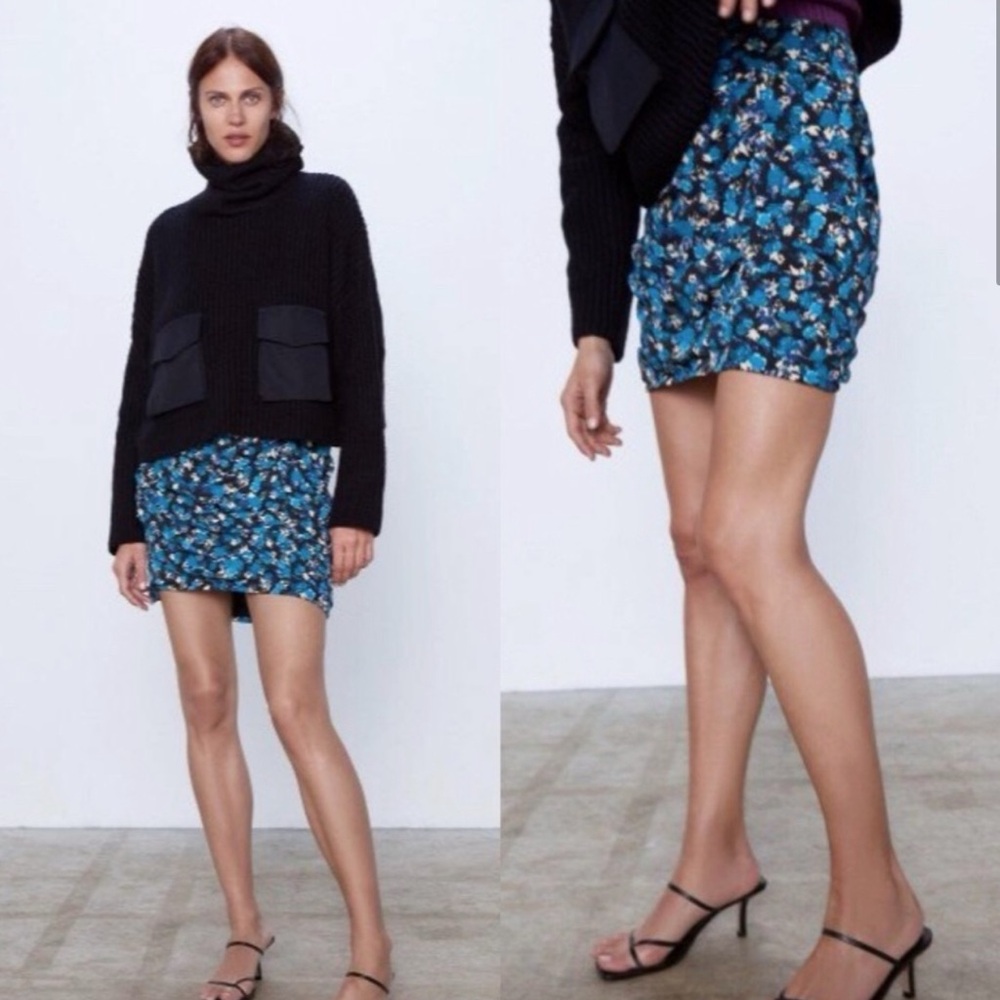 ZARA BLUE FLORAL MINI SKIRT